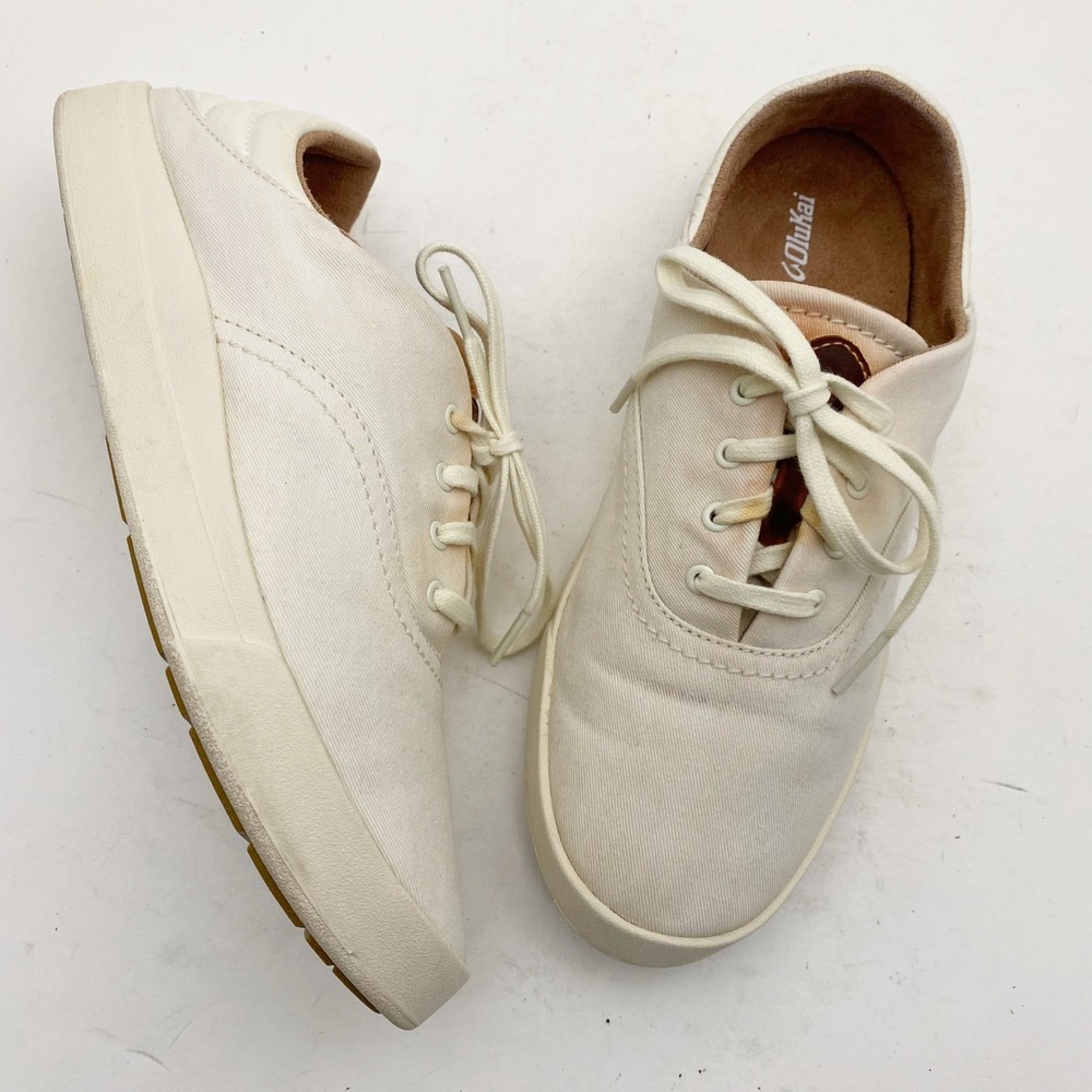 OluKai Kohu Women's Canvas Sneakers Cream Lace Up Low Top Shoes Size 9